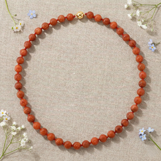 D'Joy Burmesischer Rote Jadeit Jade graviert Halskette ca. 50 cm 925 Silber vergoldet ca. 330.00 ct
