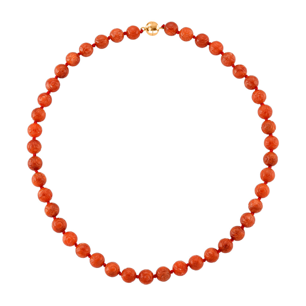 D'Joy Burmesischer Rote Jadeit Jade graviert Halskette ca. 50 cm 925 Silber vergoldet ca. 330.00 ct