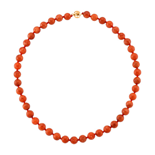 D'Joy Burmesischer Rote Jadeit Jade graviert Halskette ca. 50 cm 925 Silber vergoldet ca. 330.00 ct