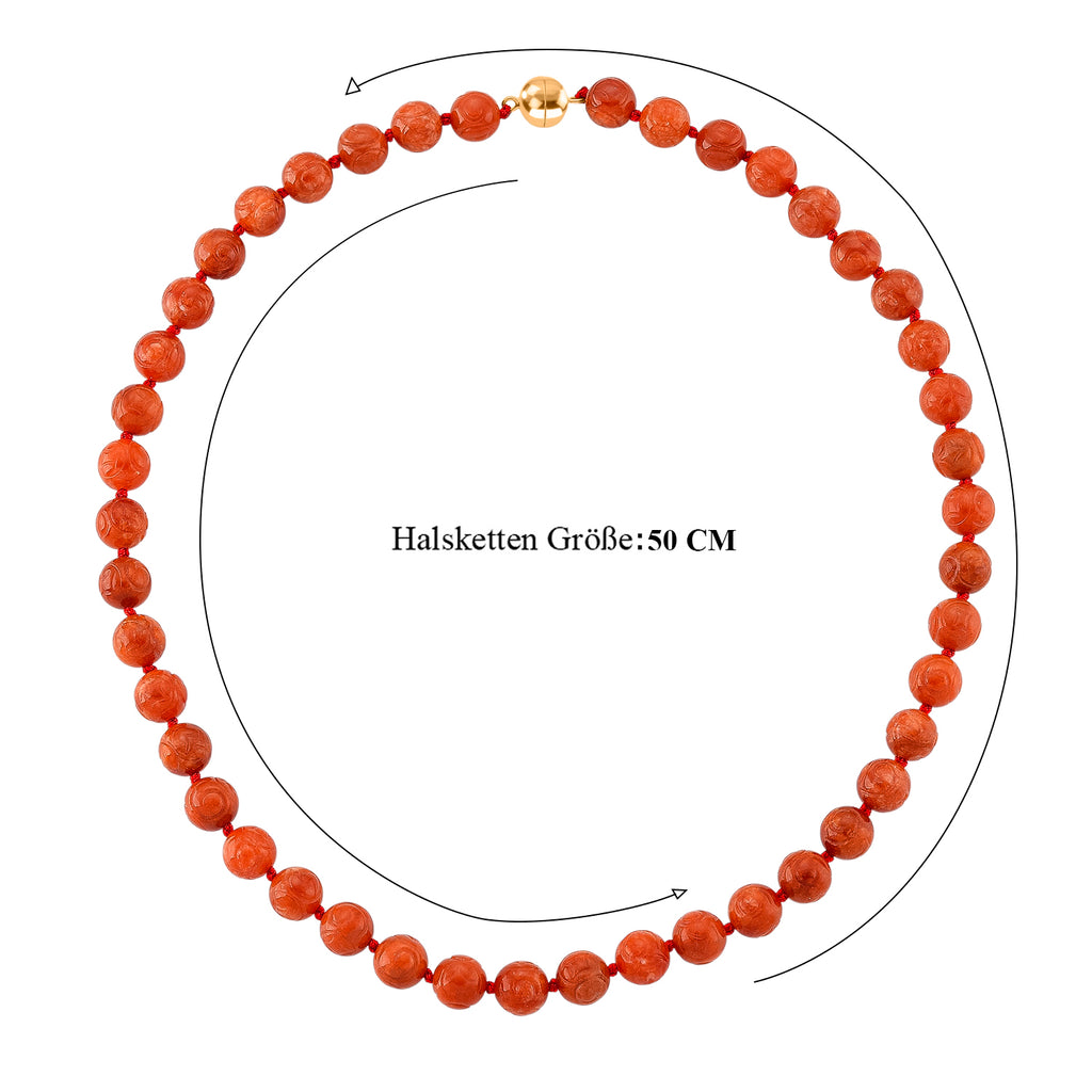 D'Joy Burmesischer Rote Jadeit Jade graviert Halskette ca. 50 cm 925 Silber vergoldet ca. 330.00 ct