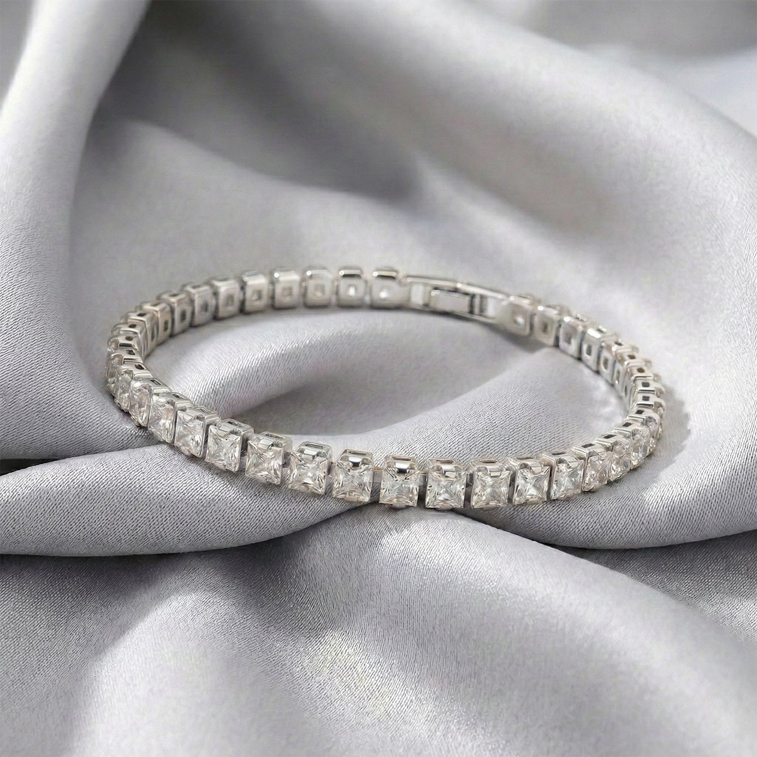 Weißer Zirkonia Armband ca. 19 cm Nickelfreies Messing