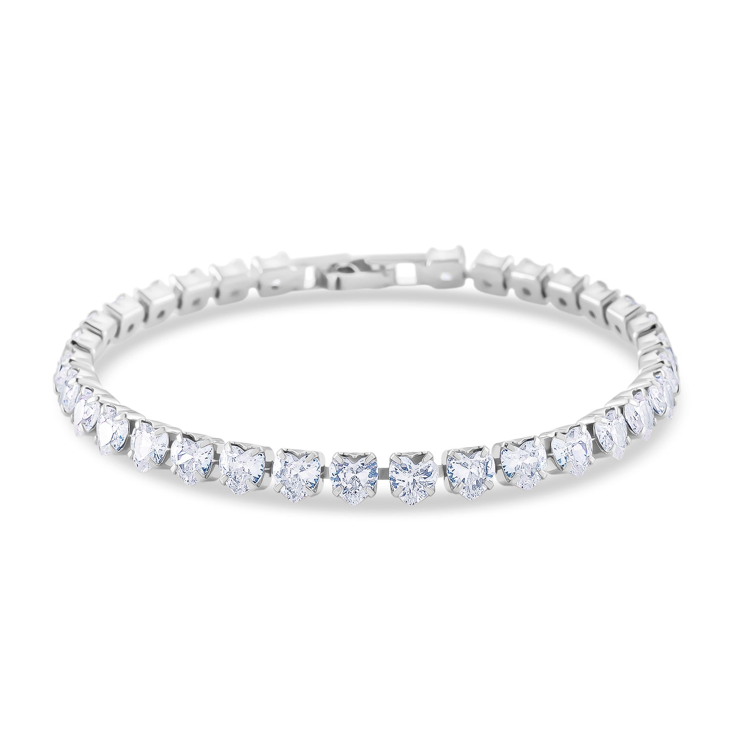 Designer inspiriert - Weißer Zirkonia Herz-Armband ca. 19 cm Nickelfreies Messing