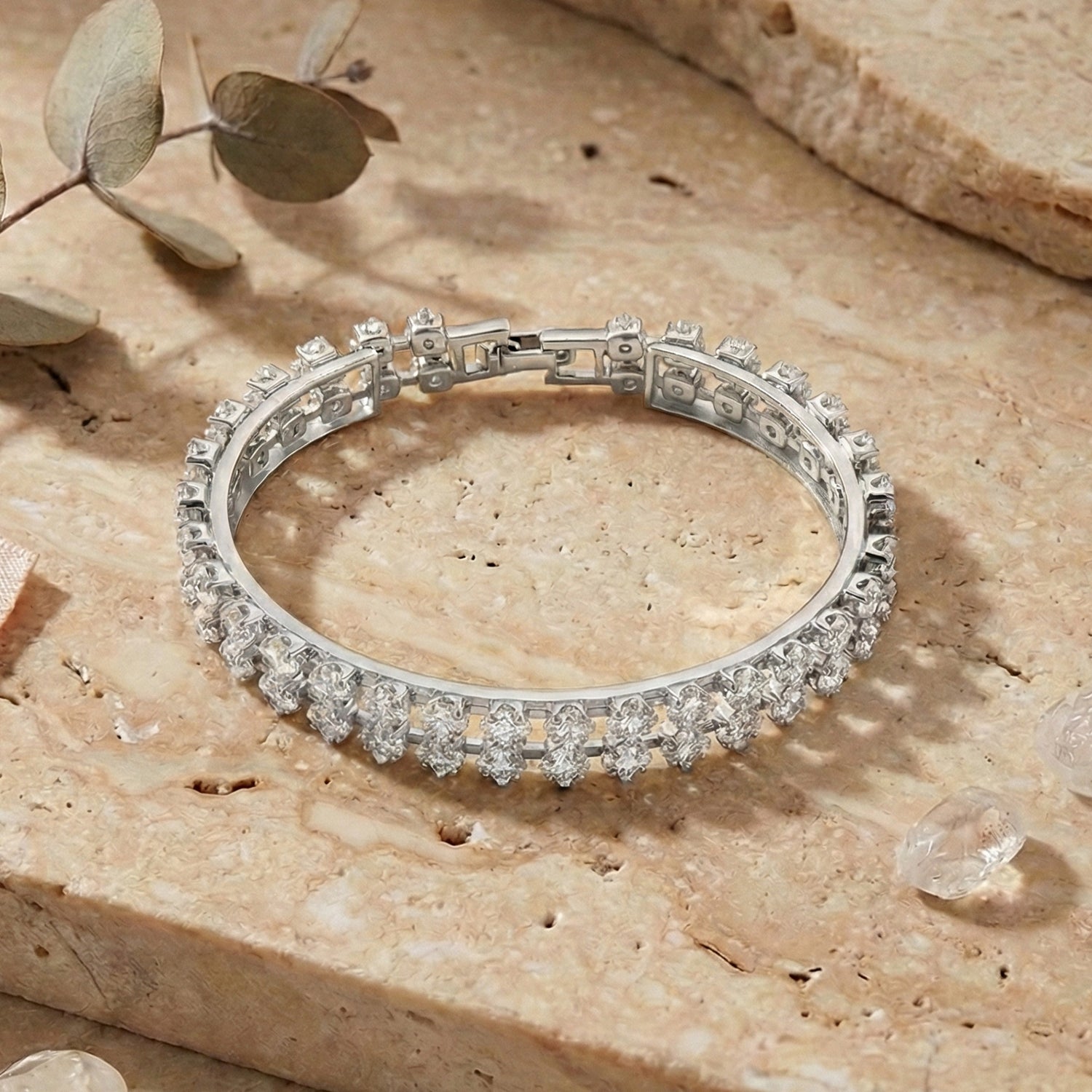 Designer inspiriert - Weißer Zirkonia Armband ca. 19 cm Nickelfreies Messing