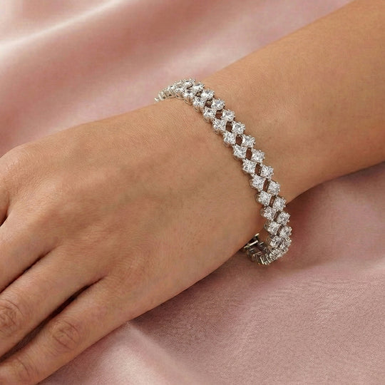 Designer inspiriert - Weißer Zirkonia Armband ca. 19 cm Nickelfreies Messing