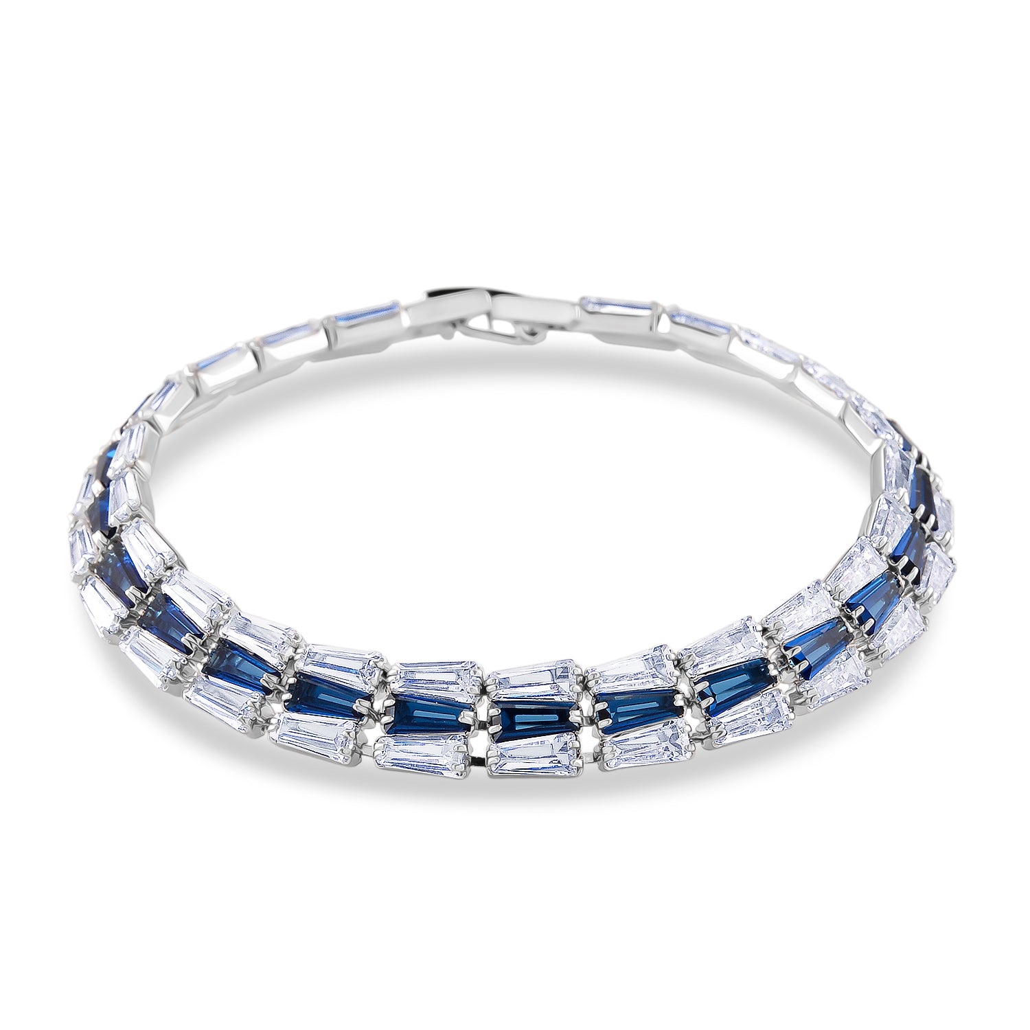 Weißer Zirkonia, Blaues Glas Armband ca. 19 cm Nickelfreies Messing