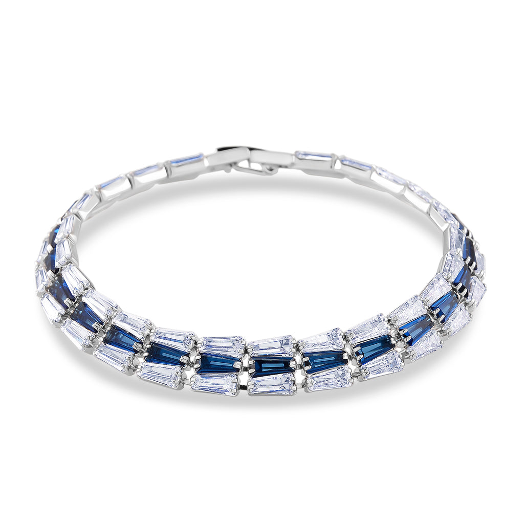 Weißer Zirkonia, Blaues Glas Armband ca. 19 cm Nickelfreies Messing
