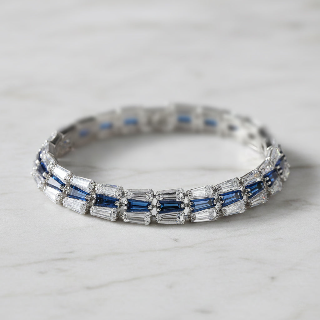 Weißer Zirkonia, Blaues Glas Armband ca. 19 cm Nickelfreies Messing