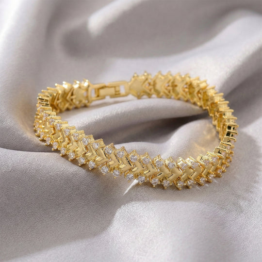 Weißer Zirkonia Armband ca. 19 cm Nickelfreies Messing gelb vergoldet