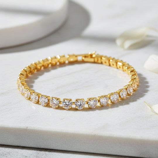 Designer inspiriert - Weißer Zirkonia Herz-Armband ca. 19 cm Nickelfreies Messing, gelb vergoldet