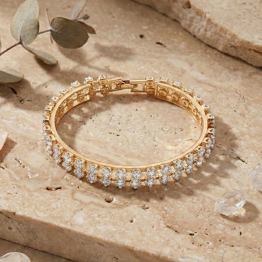 Designer inspiriert - Weißer Zirkonia Armband ca. 19 cm Nickelfreies Messing, gelb vergoldet