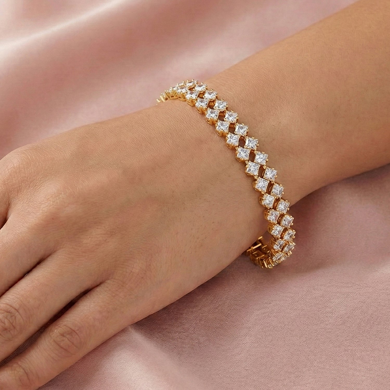 Designer inspiriert - Weißer Zirkonia Armband ca. 19 cm Nickelfreies Messing, gelb vergoldet