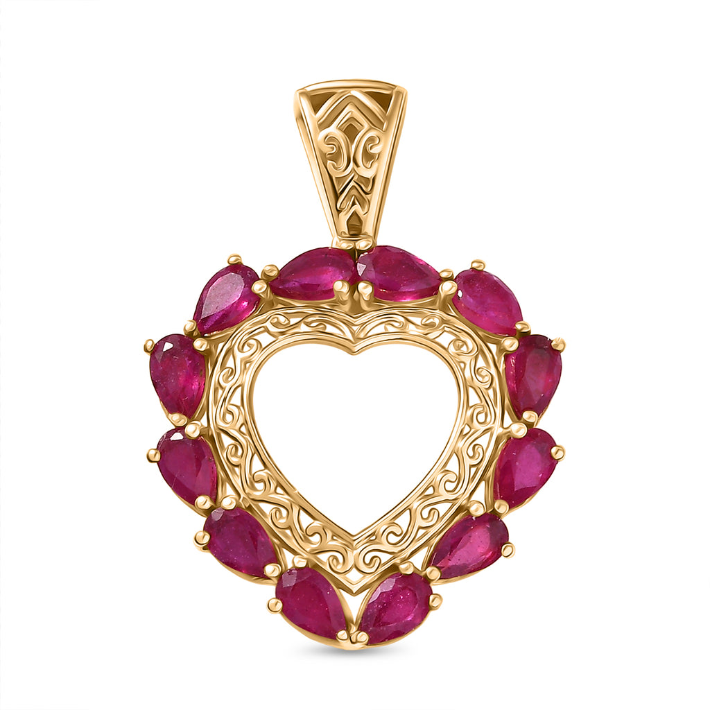 D'Joy AA Afrikanischer Rubin (Fissure gefüllt) Anhänger 925 Silber 750 Gelbgold Vermeil ca. 3,85 ct.