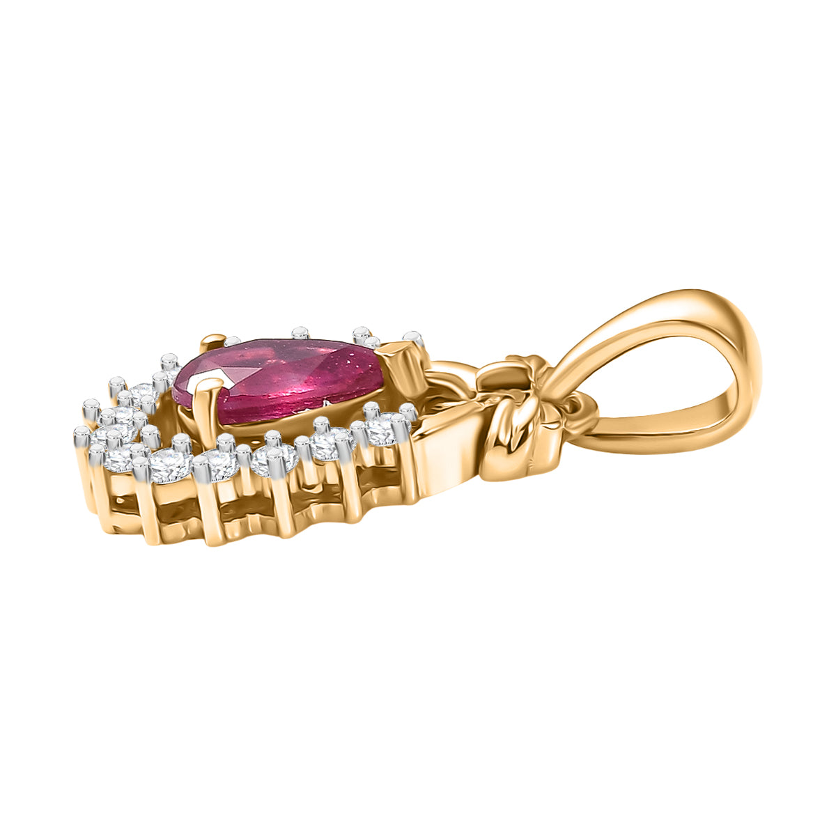 D'Joy Afrikanischer Rubin (Fissure gefüllt), Weißer Zirkon Anhänger 925 Silber 750 Gelb Vergoldet ca. 1,26 ct.