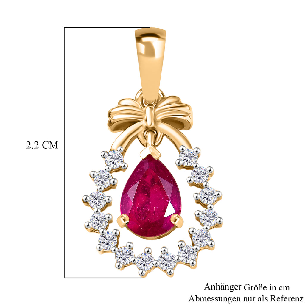 D'Joy Afrikanischer Rubin (Fissure gefüllt), Weißer Zirkon Anhänger 925 Silber 750 Gelb Vergoldet ca. 1,26 ct.