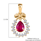 D'Joy Afrikanischer Rubin (Fissure gefüllt), Weißer Zirkon Anhänger 925 Silber 750 Gelb Vergoldet ca. 1,26 ct.