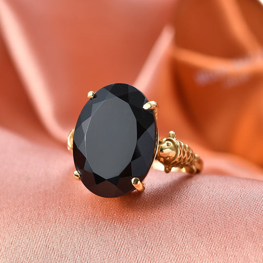EVER TRUE AA Natürlicher Schwarzer Obsidian Ring mit Koi-Fisch Nickelfreies Messing (Größe 19.00) ca. 10.83 ct