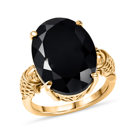 EVER TRUE AA Natürlicher Schwarzer Obsidian Ring mit Koi-Fisch Nickelfreies Messing (Größe 19.00) ca. 10.83 ct