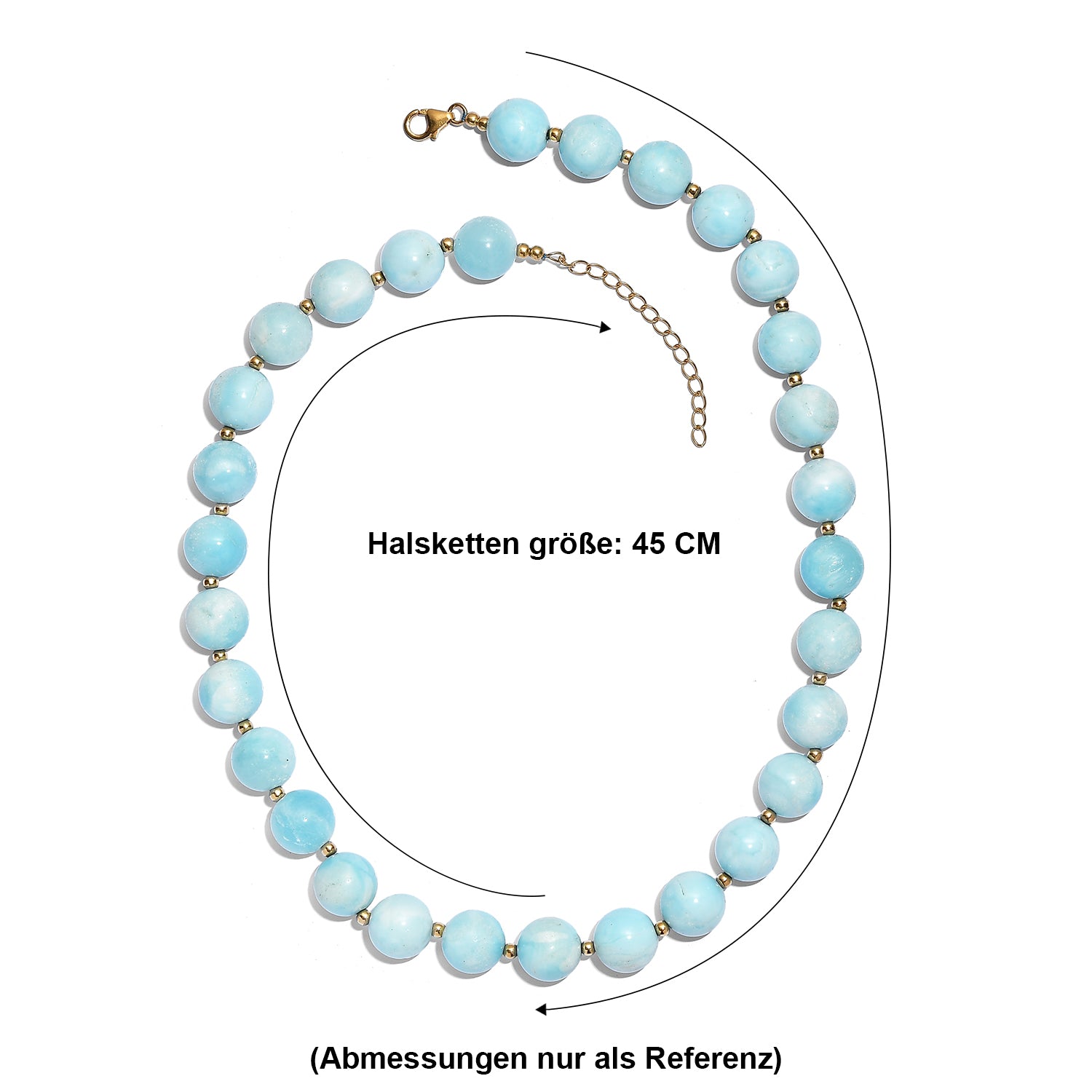 Hemimorphit Halskette ca. 45 cm + 5 cm Extender, 925 Silber 750 Gelbgold Vermeil ca. 400,00 ct.