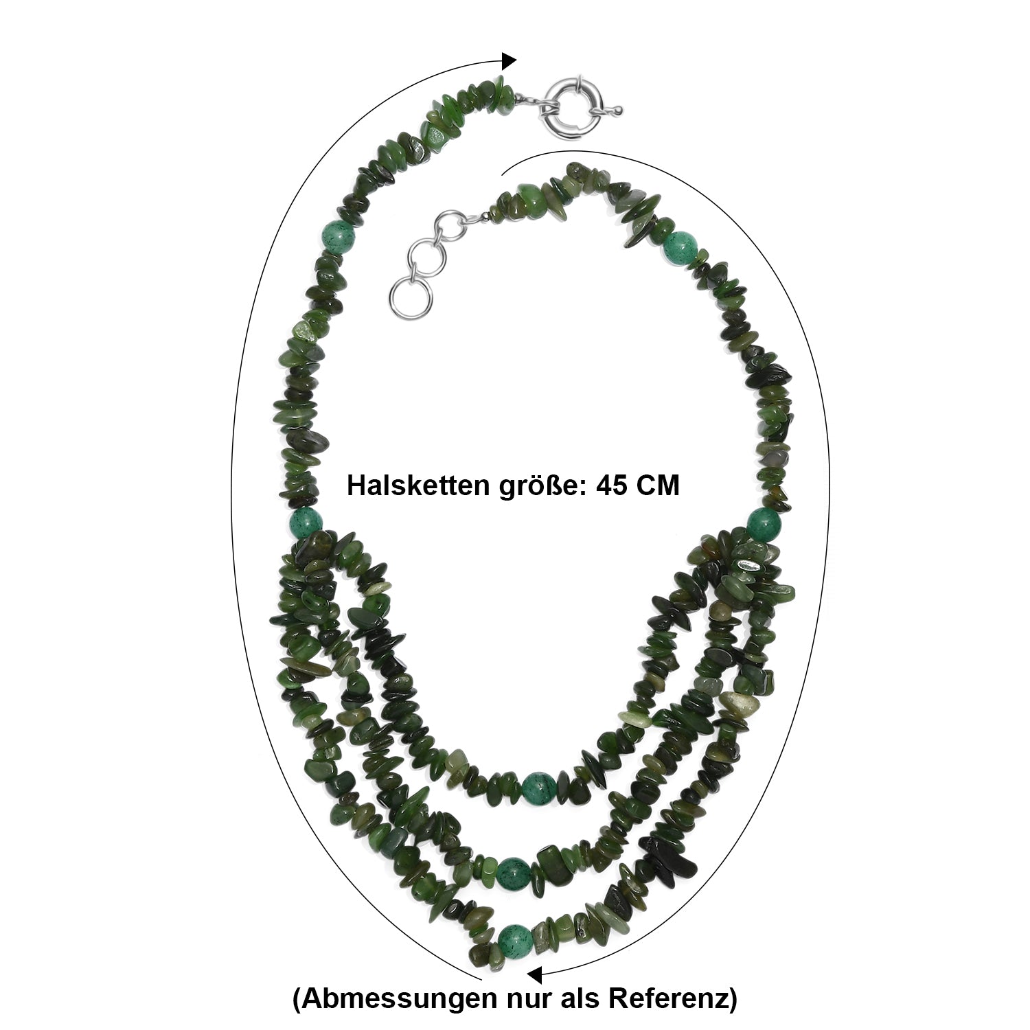 EVER TRUE Nephrit, Grüner Aventurin Halskette ca. 45 cm Nickelfreies Messing Platiniert ca. 394.00 ct
