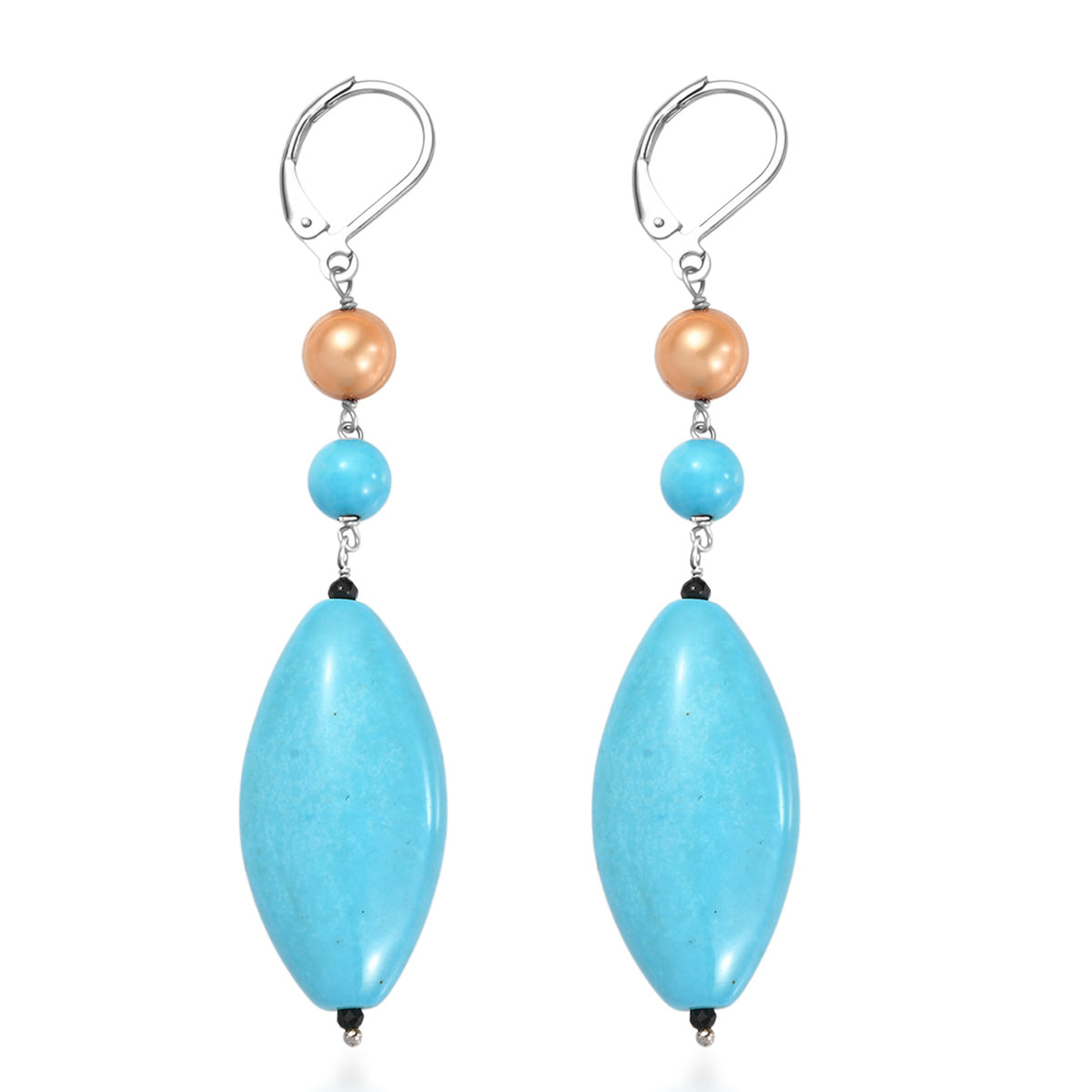 EVER TRUE Gefärbter blauer Magnesit, Goldfarbene gefärbte Perle (6-6.5 mm) Ohrringe 316L Edelstahl platiniert