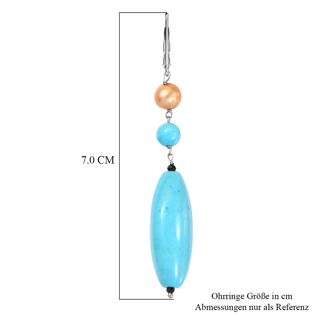 EVER TRUE Gefärbter blauer Magnesit, Goldfarbene gefärbte Perle (6-6.5 mm) Ohrringe 316L Edelstahl platiniert