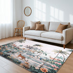 Digital bedruckter Teppich mit Blumen- und Landschaftsmuster, Baumwoll-Polyester-Mischgewebe, rutschhemmende Rückseite, 120x180cm, Mehrfarbig