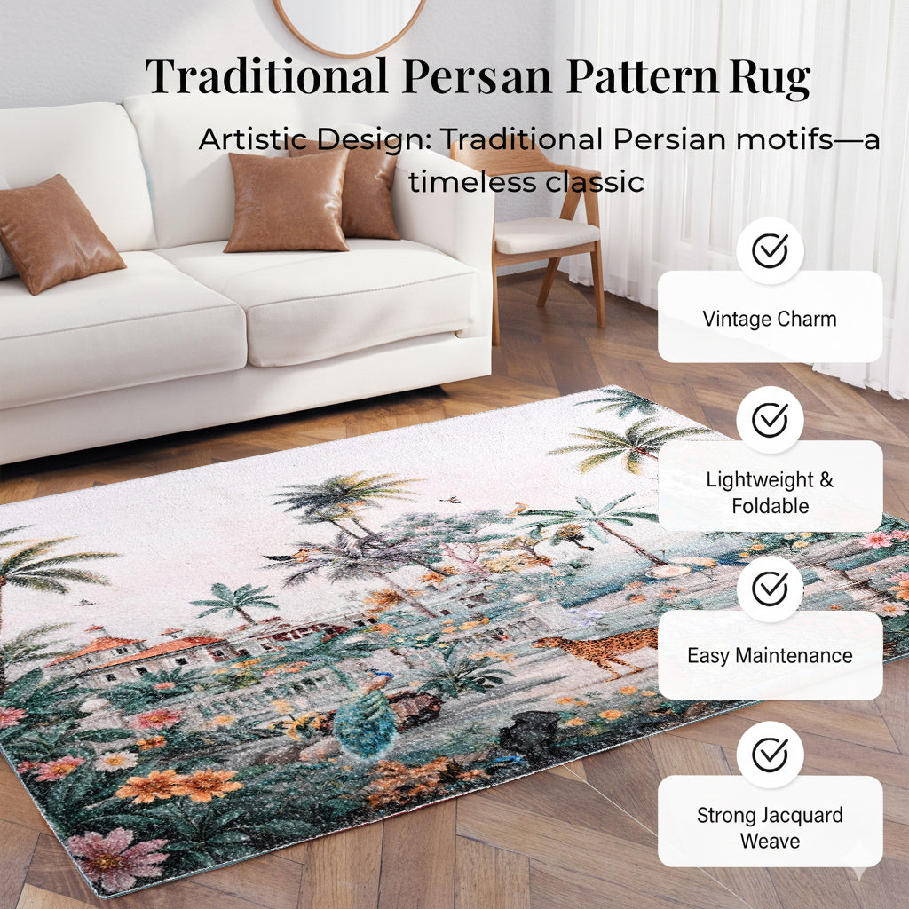 Digital bedruckter Teppich mit Blumen- und Landschaftsmuster, Baumwoll-Polyester-Mischgewebe, rutschhemmende Rückseite, 120x180cm, Mehrfarbig
