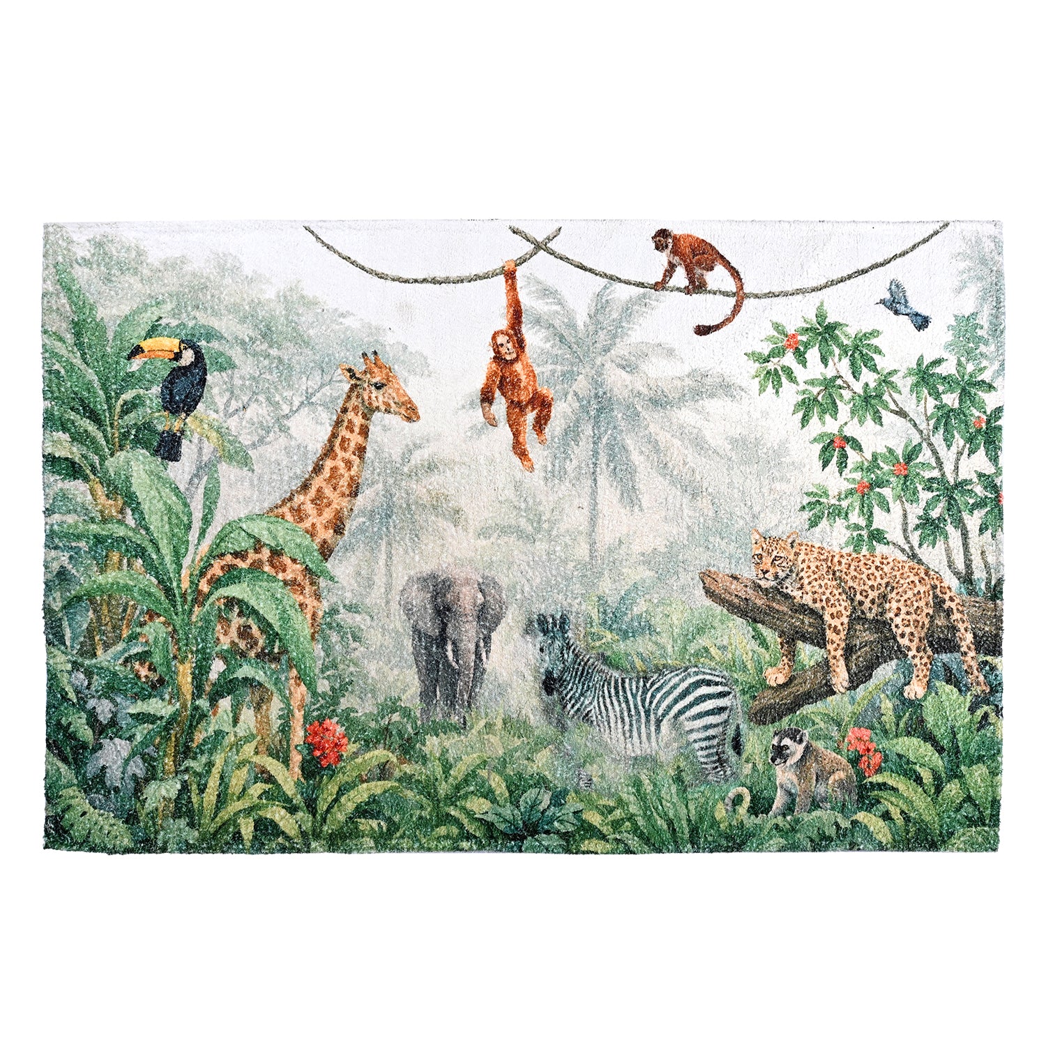 Digital bedruckter Teppich mit Waldmotiv, Baumwoll-Polyester-Mischgewebe, rutschhemmende Rückseite, 120x180 cm, Mehrfabig