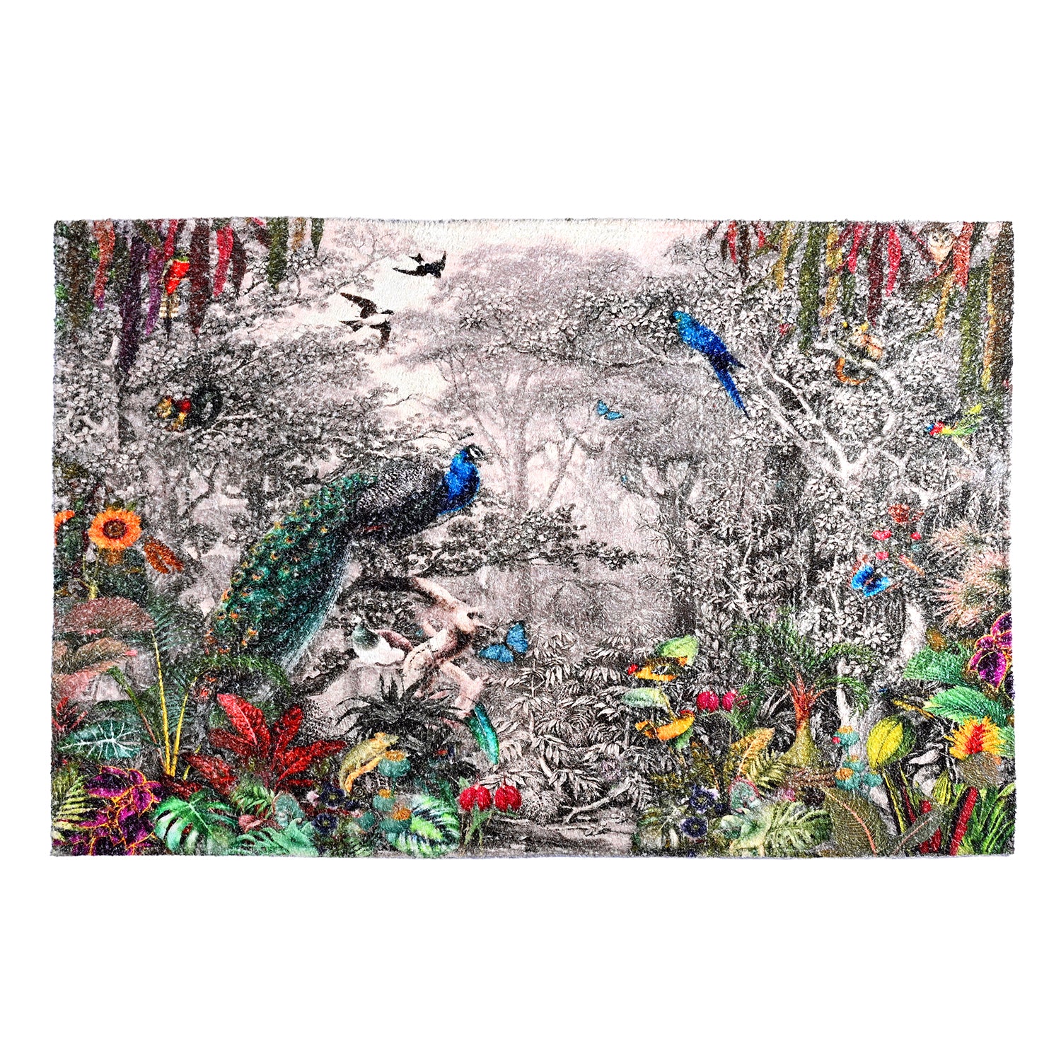 Digital bedruckter Teppich mit Pfauenmotiv, Baumwoll-Polyester-Mischgewebe, rutschhemmende Rückseite, 120x180cm, Mehrfarbig
