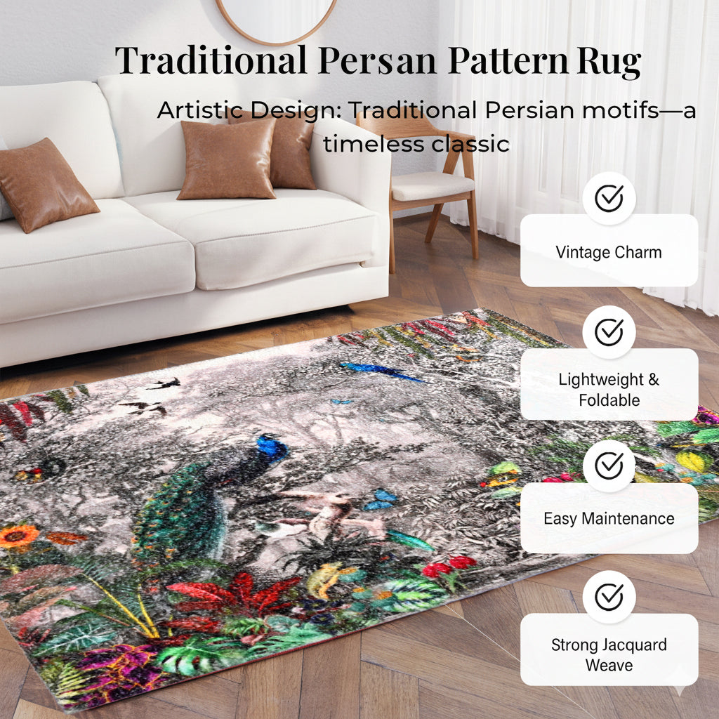 Digital bedruckter Teppich mit Pfauenmotiv, Baumwoll-Polyester-Mischgewebe, rutschhemmende Rückseite, 120x180cm, Mehrfarbig