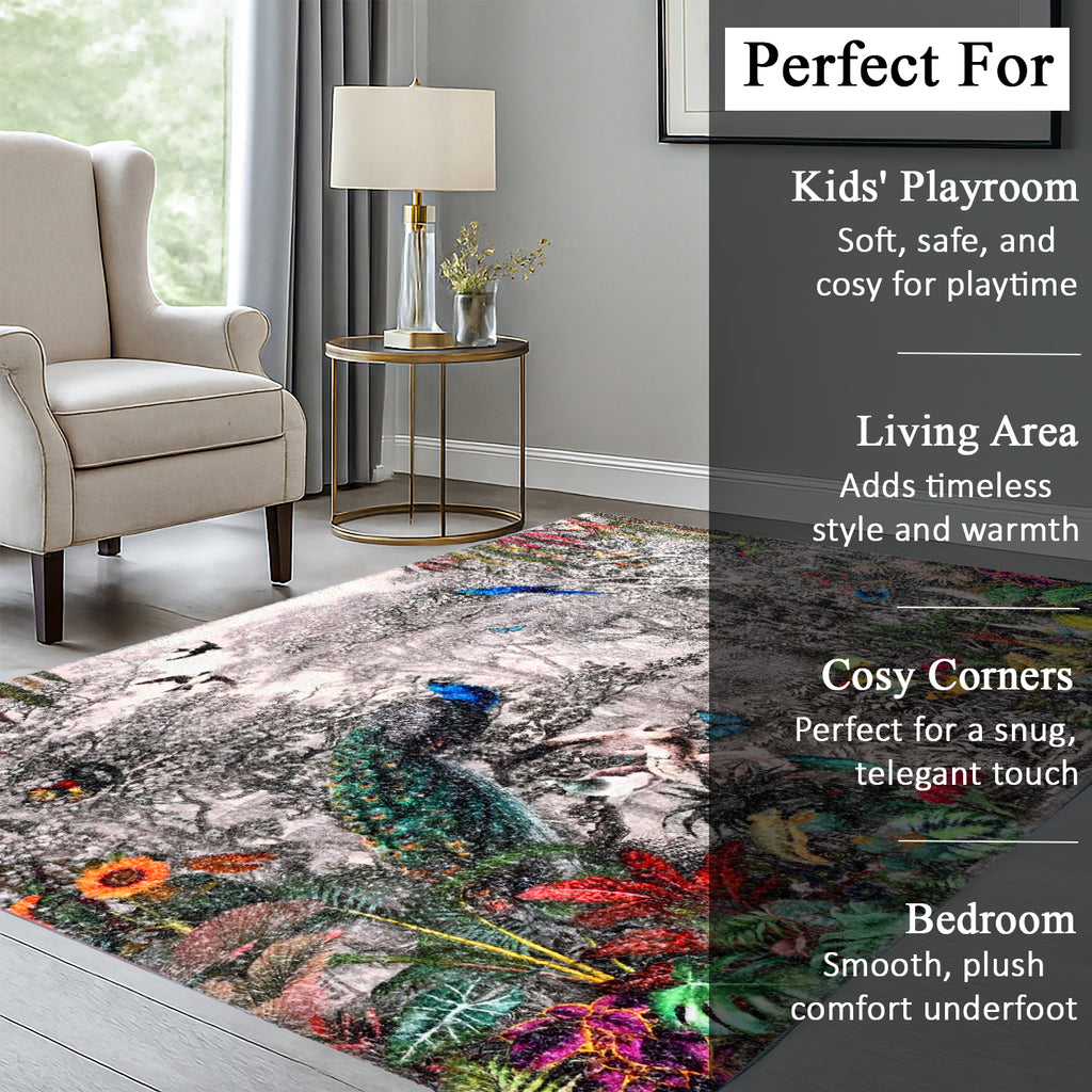 Digital Animal printed rubbed cotton polyester rug with anti skid backing Size-120x180 cms Color-Multi
