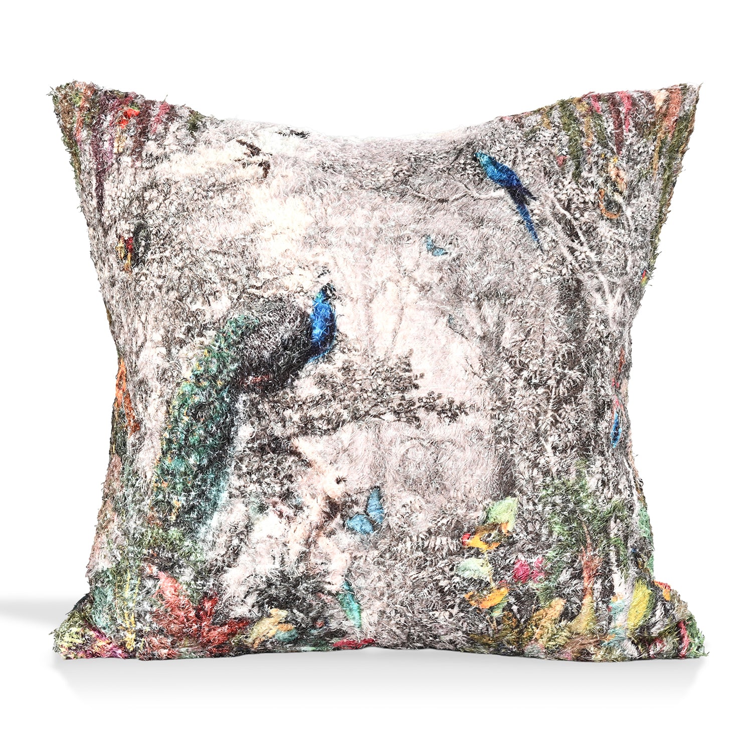 Digital bedruckter Kissenbezug mit Pfauenmotiv Baumwoll-Polyester-Mischgewebe, 45 x 45 cm, Multicolor