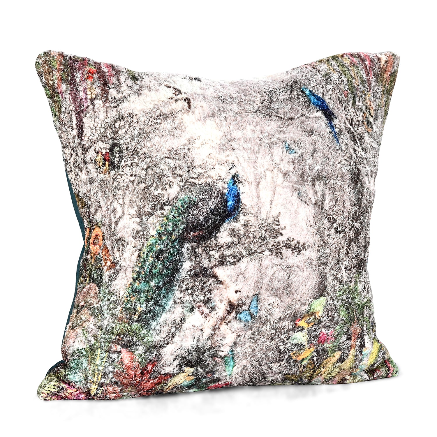 Digital bedruckter Kissenbezug mit Pfauenmotiv Baumwoll-Polyester-Mischgewebe, 45 x 45 cm, Multicolor