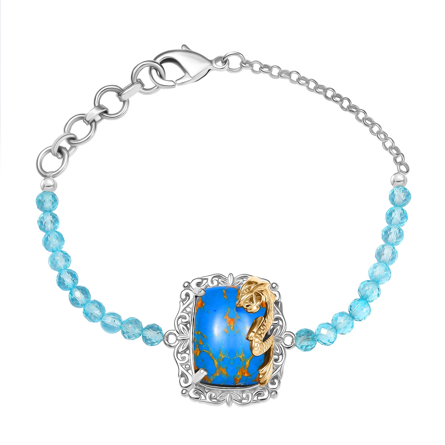 EVER TRUE AA Blauer Mojave Türkis, Apatit Armband ca. 19 cm Nickelfreies Messing ca. 20.50 ct