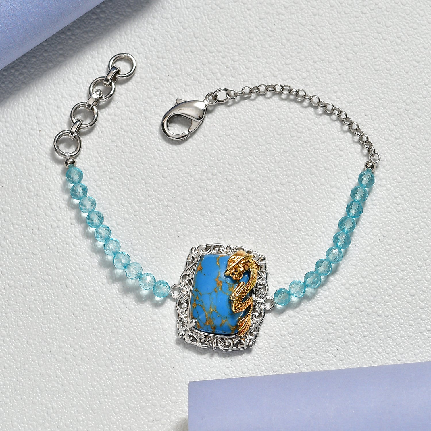 EVER TRUE AA Blauer Mojave Türkis, Apatit Armband ca. 19 cm Nickelfreies Messing ca. 20.50 ct