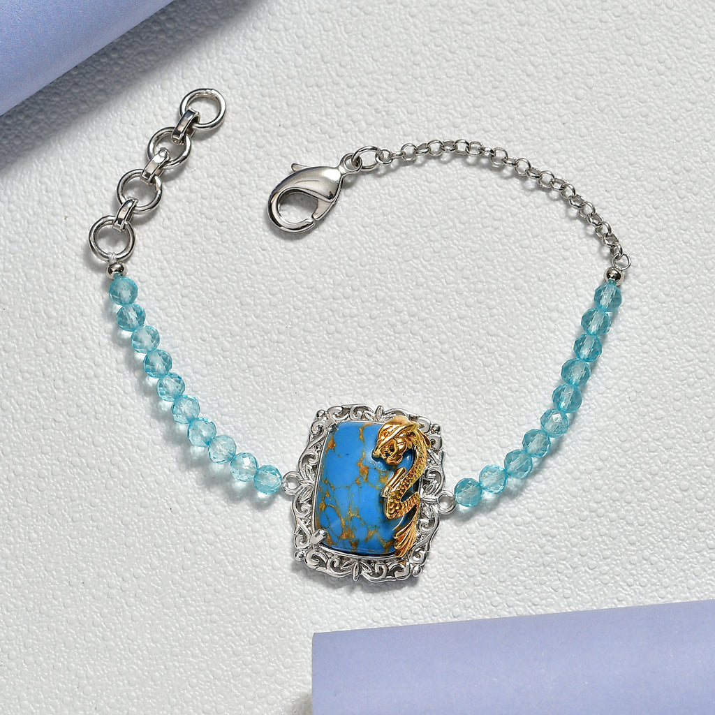EVER TRUE AA Blauer Mojave Türkis, Apatit Armband ca. 19 cm Nickelfreies Messing ca. 20.50 ct