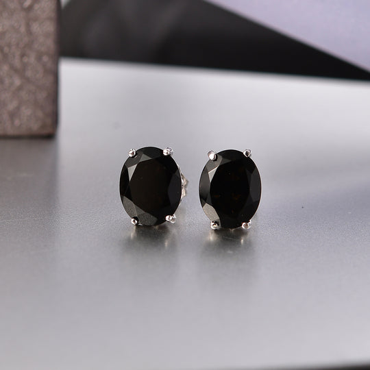EVER TRUE AA Natürlich Schwarzer Obsidian, Weißer Zirkon Ohrringe Nickelfreies Messing ca. 4.42 ct
