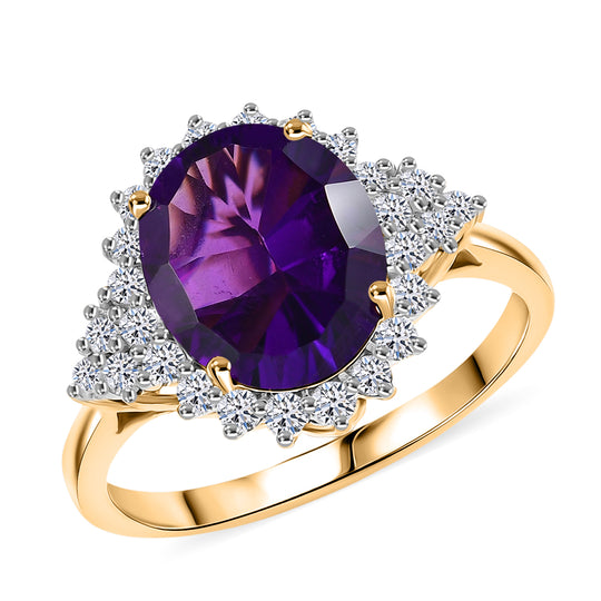 LUXURIANT    4,98 ct. AAA Lusaka Amethyst und Labor Diamant Ring in 417 Gold   (9-15 Werktage Lieferzeit)