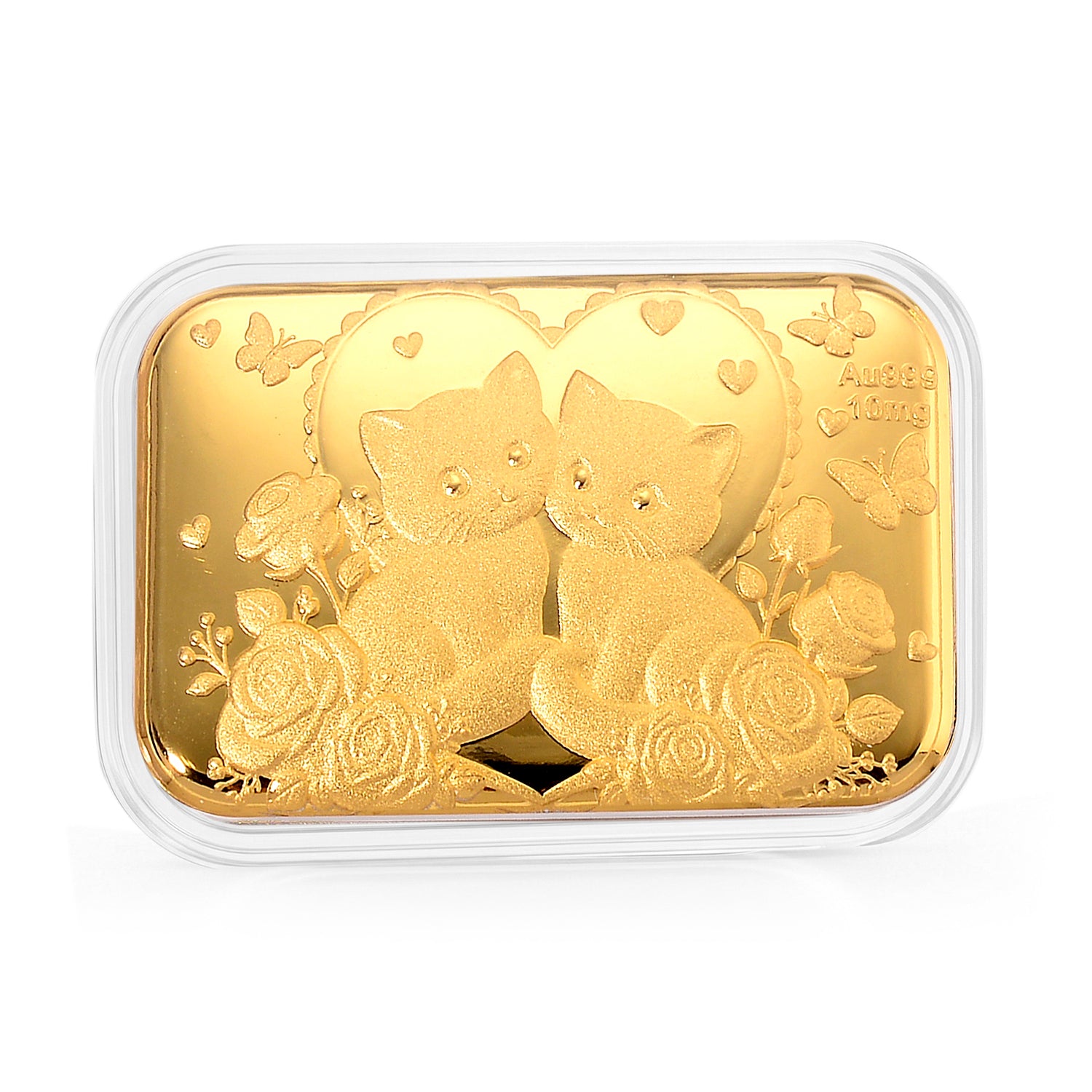 EXKLUSIVES GESCHENK - 999er Goldfolie mit Katzen und Rosen 10mg
