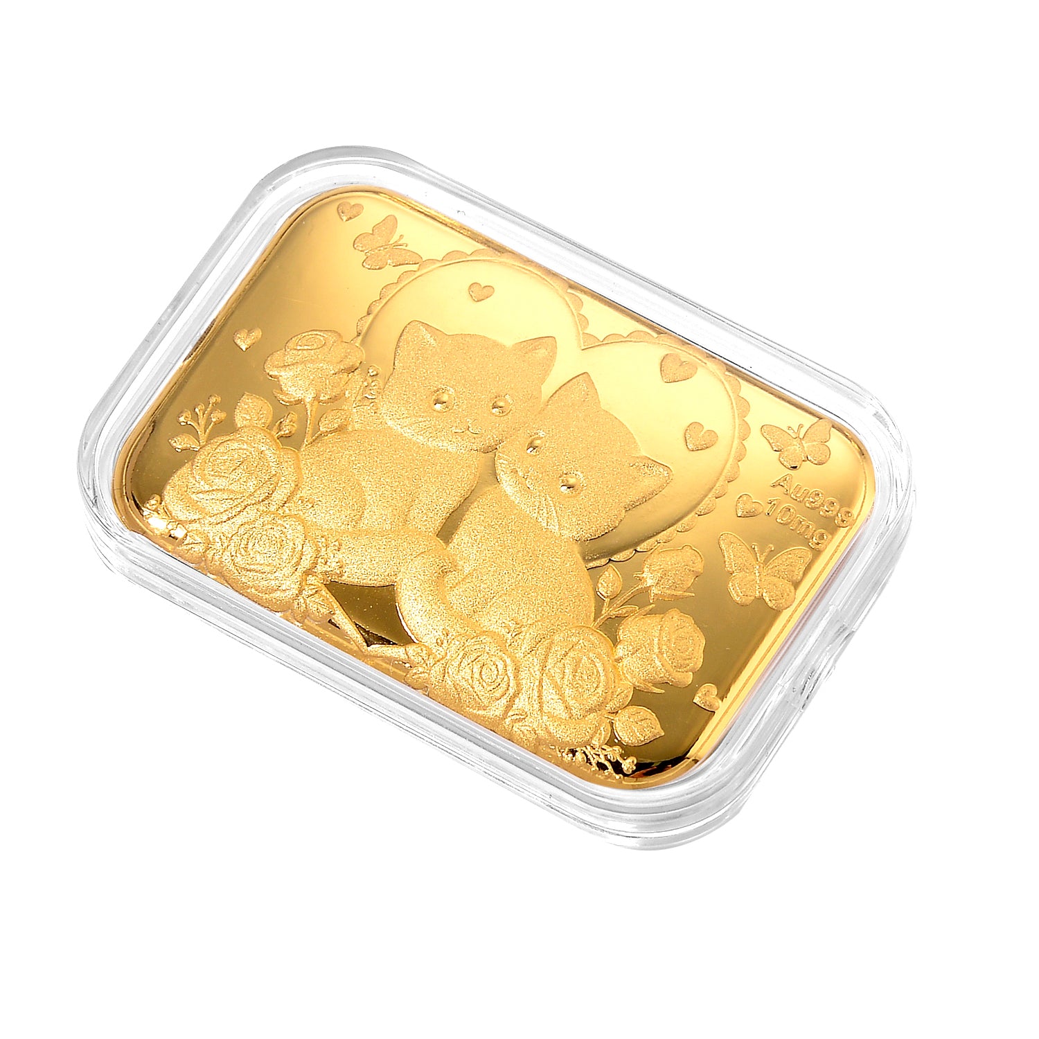 EXKLUSIVES GESCHENK - 999er Goldfolie mit Katzen und Rosen 10mg