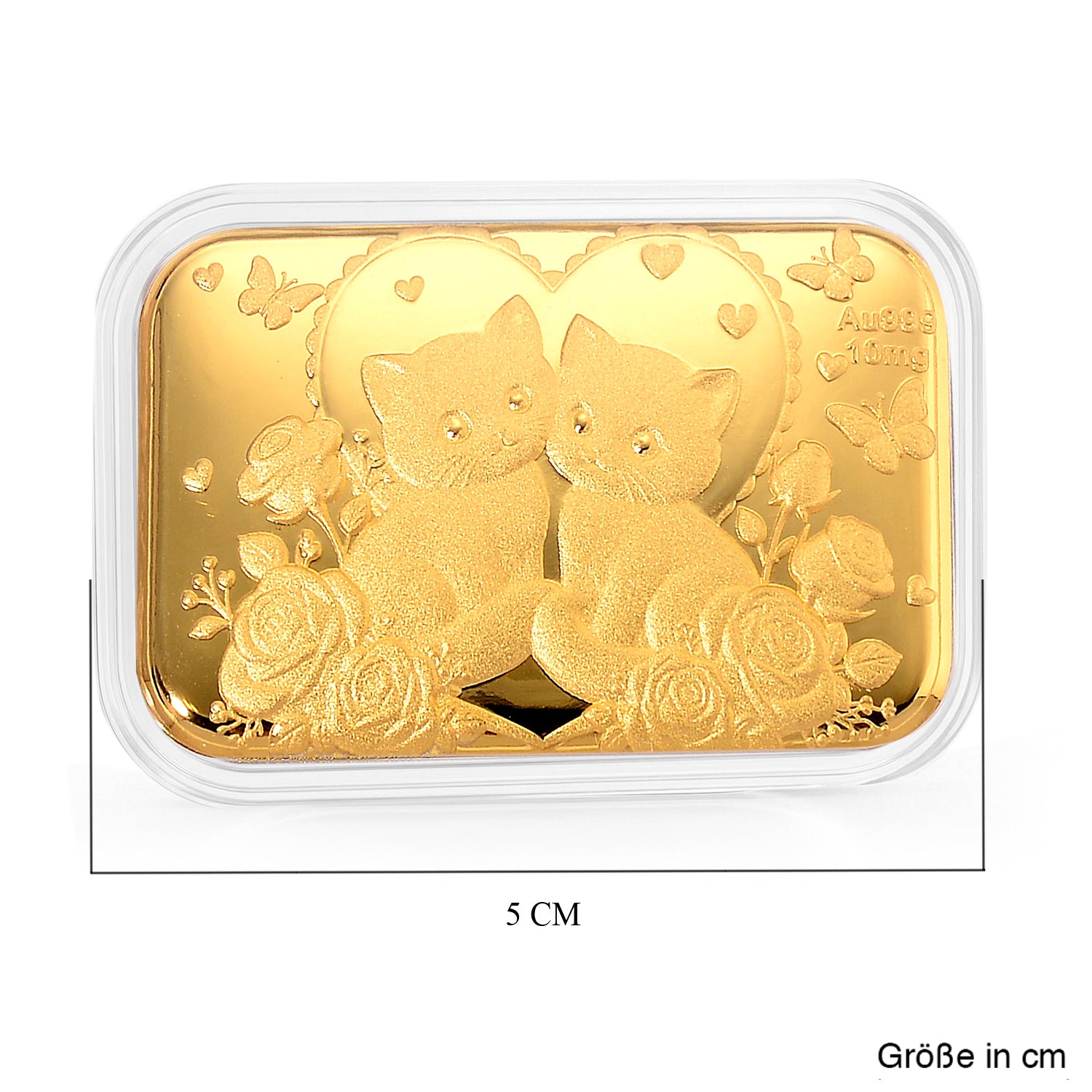 EXKLUSIVES GESCHENK - 999er Goldfolie mit Katzen und Rosen 10mg
