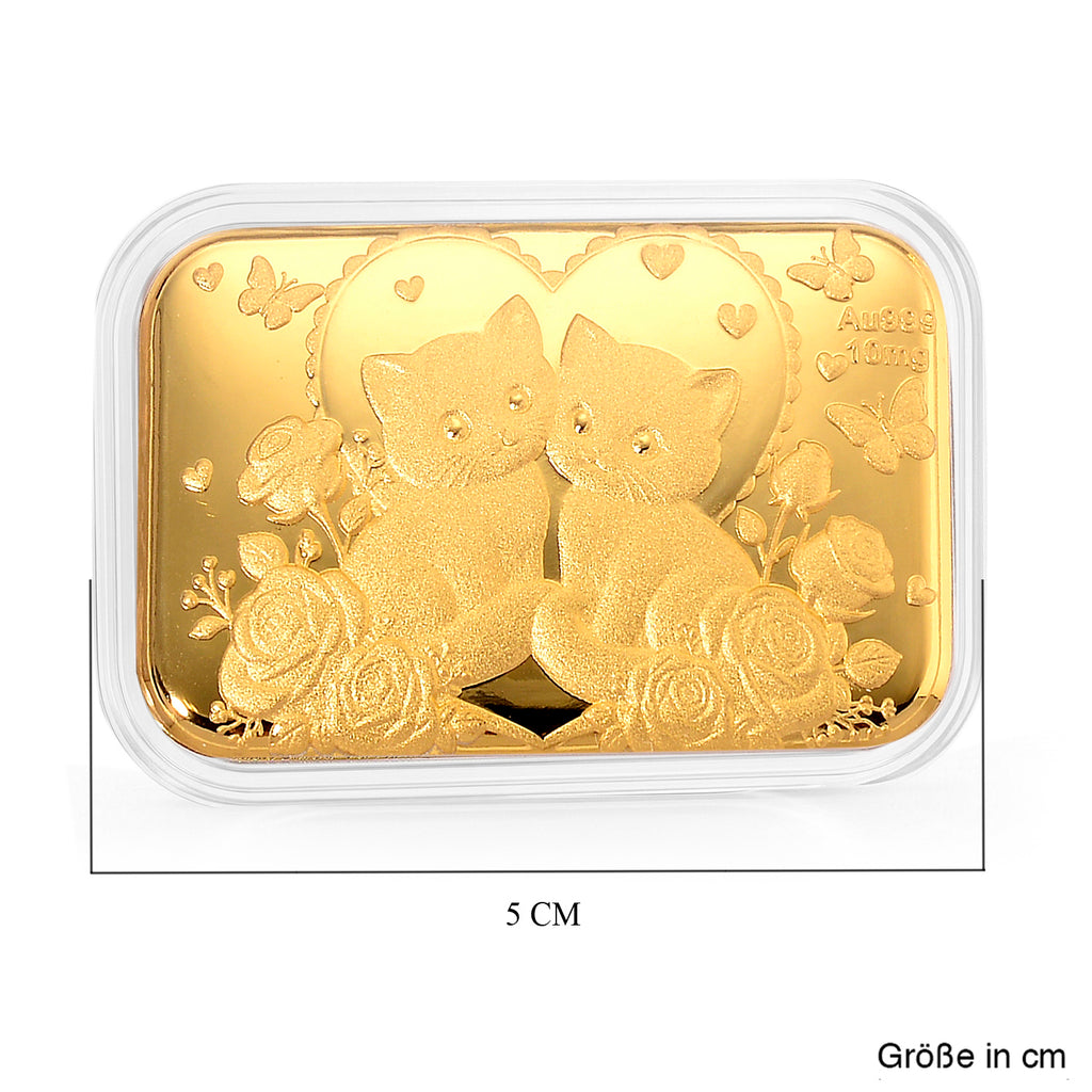 EXKLUSIVES GESCHENK - 999er Goldfolie mit Katzen und Rosen 10mg