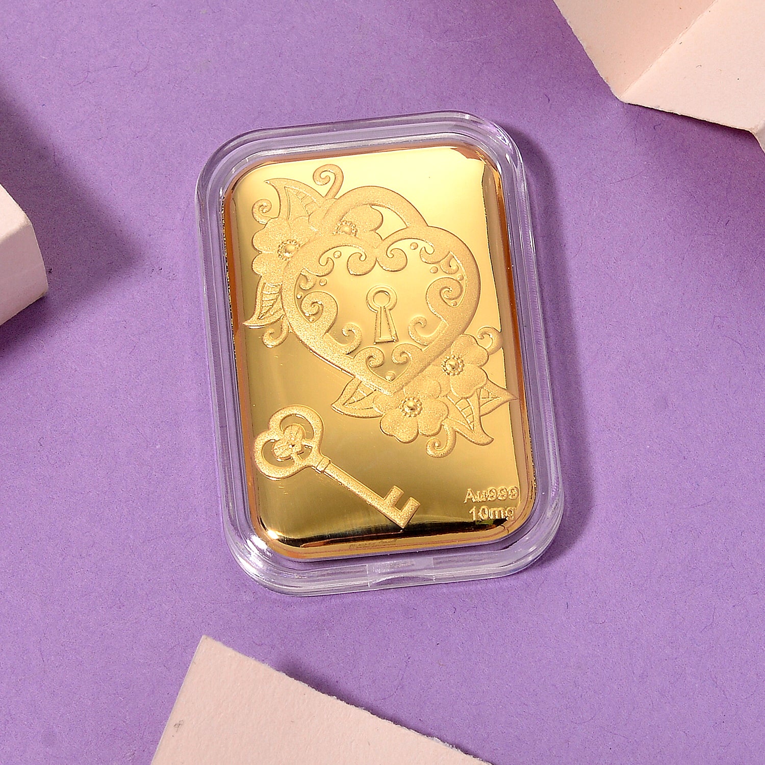 EXKLUSIVES GESCHENK - 999er Goldfolie mit Herzschloss und Schlüssel 10mg