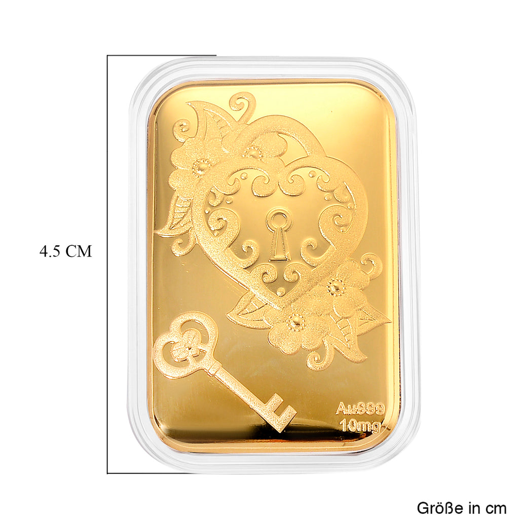 EXKLUSIVES GESCHENK - 999er Goldfolie mit Herzschloss und Schlüssel 10mg