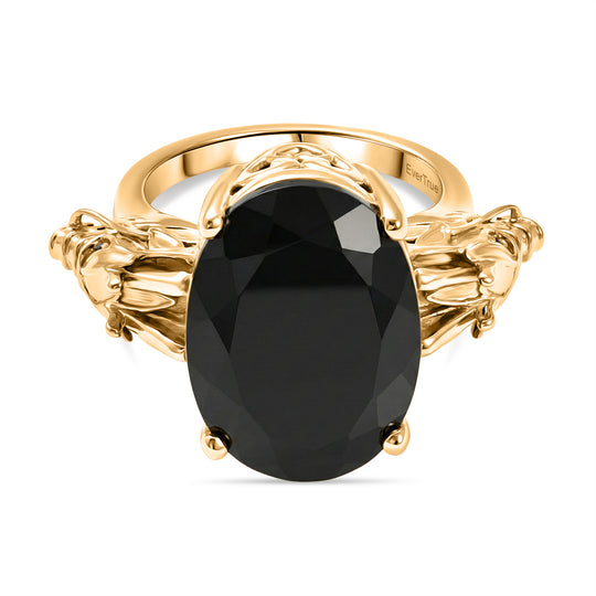 EVER TRUE AA Natürlicher Schwarzer Obsidian, Schwarzer Spinell Ring, Nickelfreies Messing (Größe 19.00) ca. 9.68 ct
