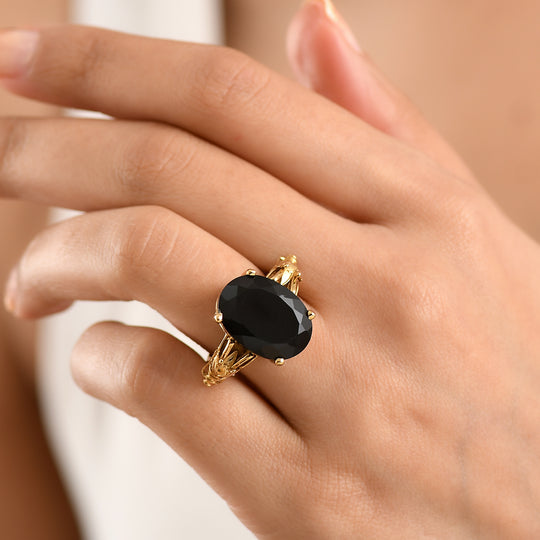 EVER TRUE AA Natürlicher Schwarzer Obsidian, Schwarzer Spinell Ring, Nickelfreies Messing (Größe 19.00) ca. 9.68 ct