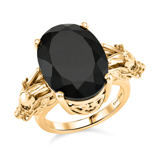 EVER TRUE AA Natürlicher Schwarzer Obsidian, Schwarzer Spinell Ring, Nickelfreies Messing (Größe 19.00) ca. 9.68 ct