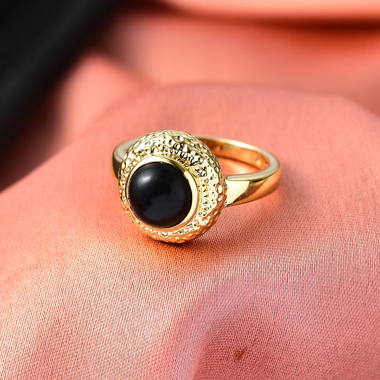 EVER TRUE AA Natürlicher Schwarzer Obsidian Ring Nickelfreies Messing (Größe 21.00) ca. 1.82 ct