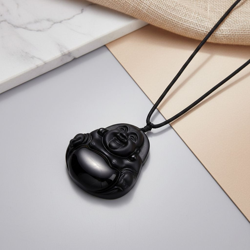 Schwarzer Obsidian Halskette 66 cm ca. 120.00 ct