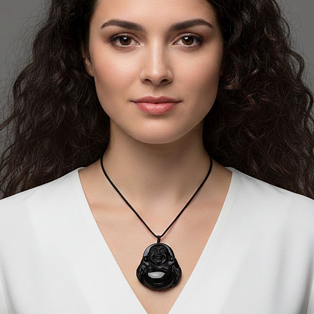 Schwarzer Obsidian Halskette 66 cm ca. 120.00 ct